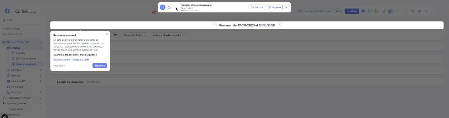Paso 1: el asistente explica el selector de semana
