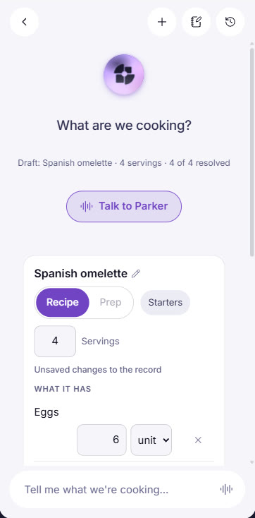 Recipe draft prepared by the kitchen assistant
