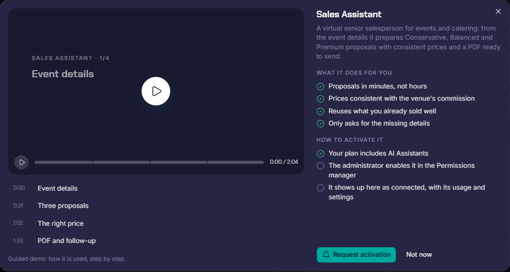 Guided demo of the sales assistant