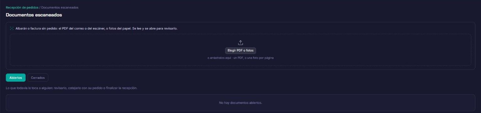 Documentos escaneados: albarán o factura sin pedido, se lee y se abre para revisarlo
