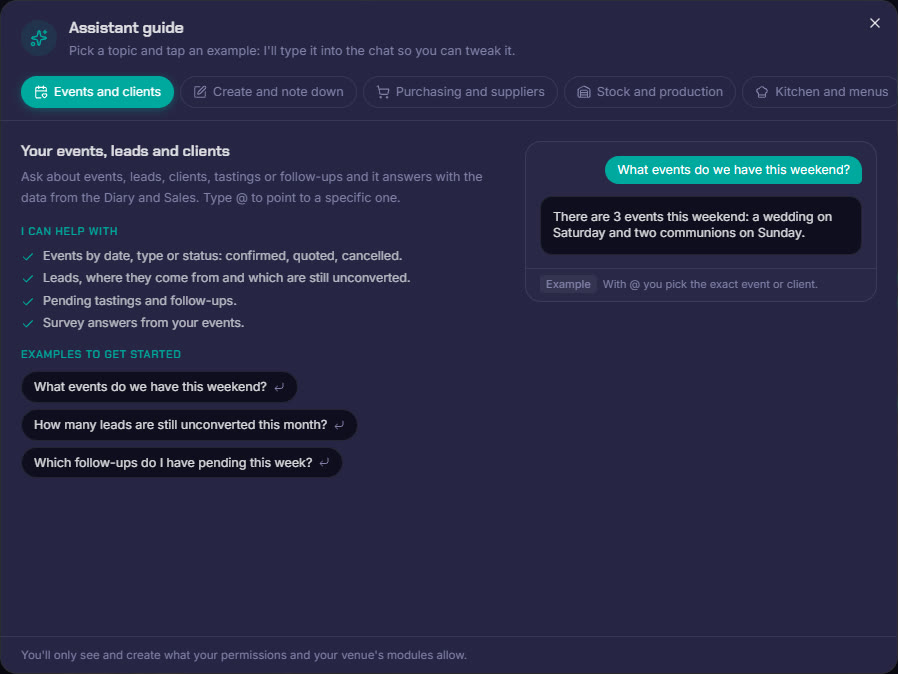 The assistant's guide with its topics and examples