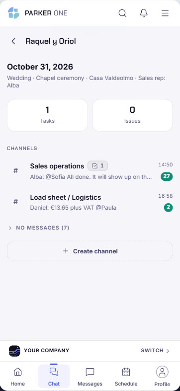 Collaborative chat channels for an event