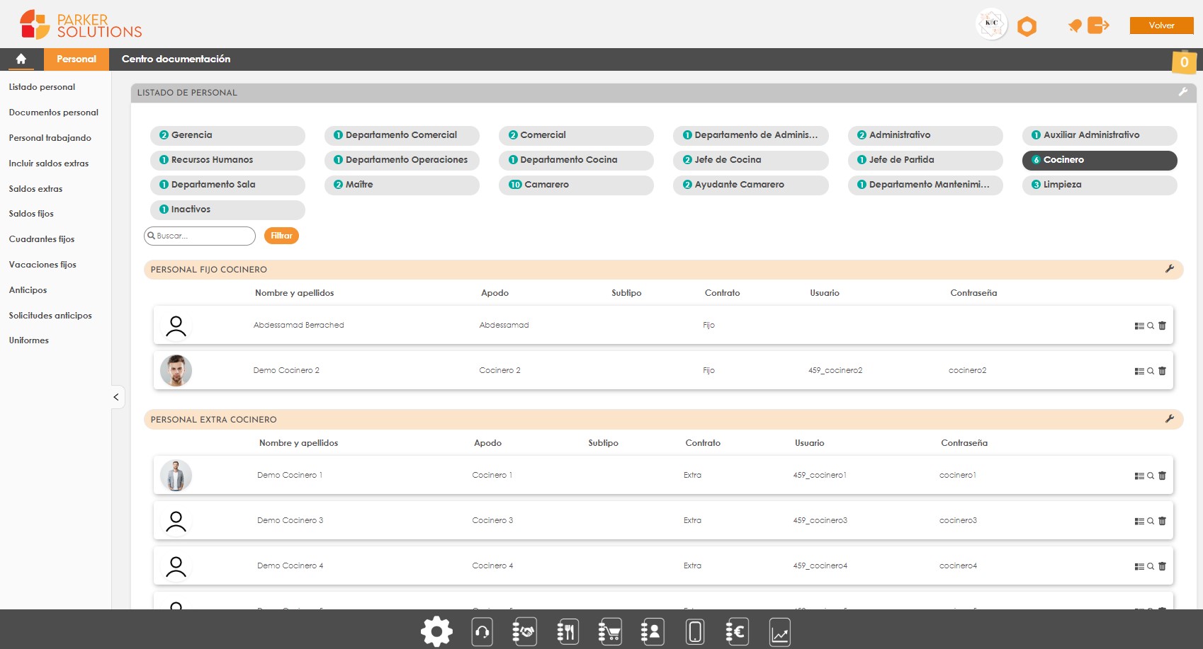 pantalla ordenador modulo gestion personal erp vertical catering del departamento personal y recursos humanos parker solutions